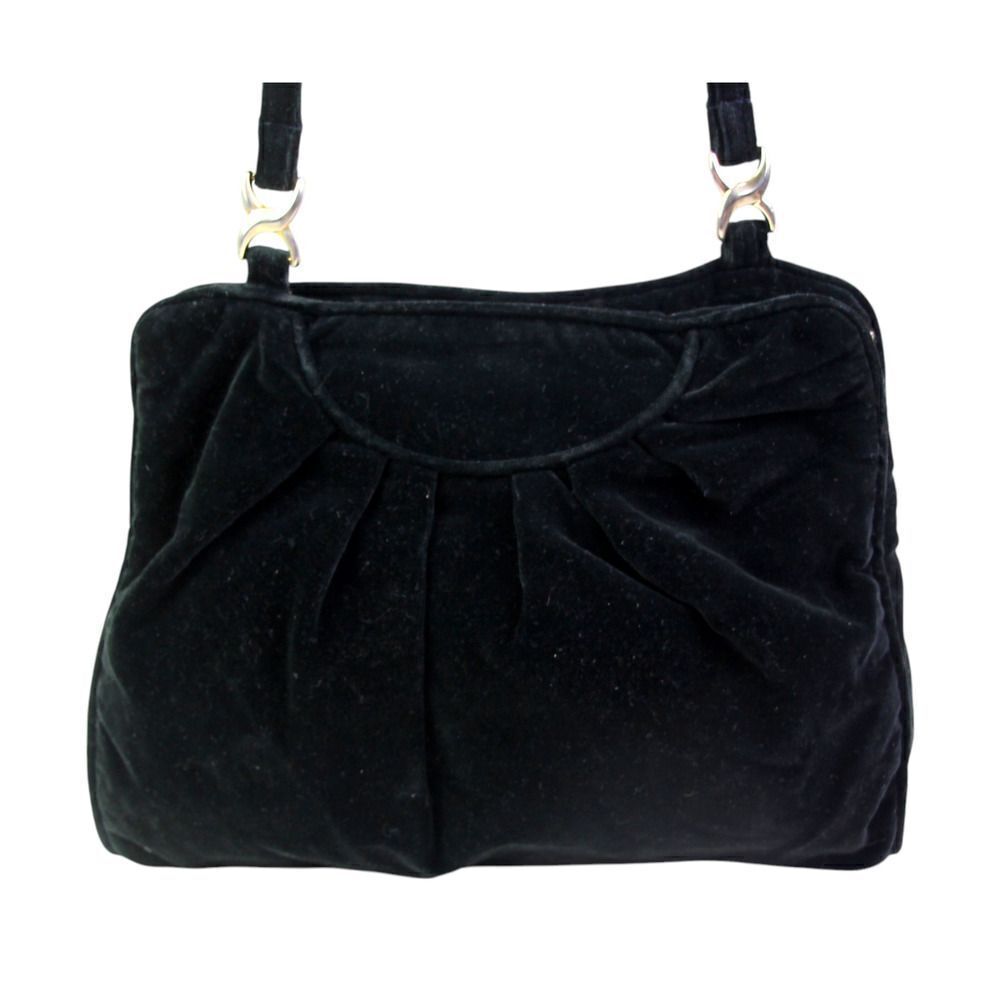 VINTAGE Carpetbags USA BLACK VELOUR TOP HANDLE SHOULDER BAG HANDBAG PURSE